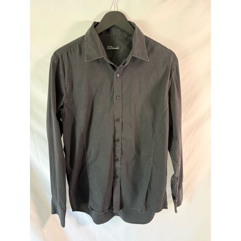 7 Diamonds Men's Black/Charcoal Button-Up Long Sleeve Shirt Large